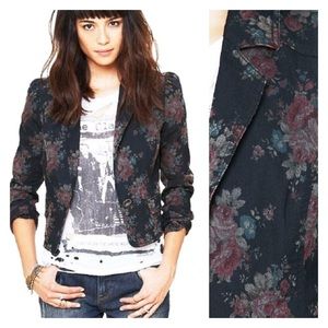 NEW Free People Black Floral Denim Jacket